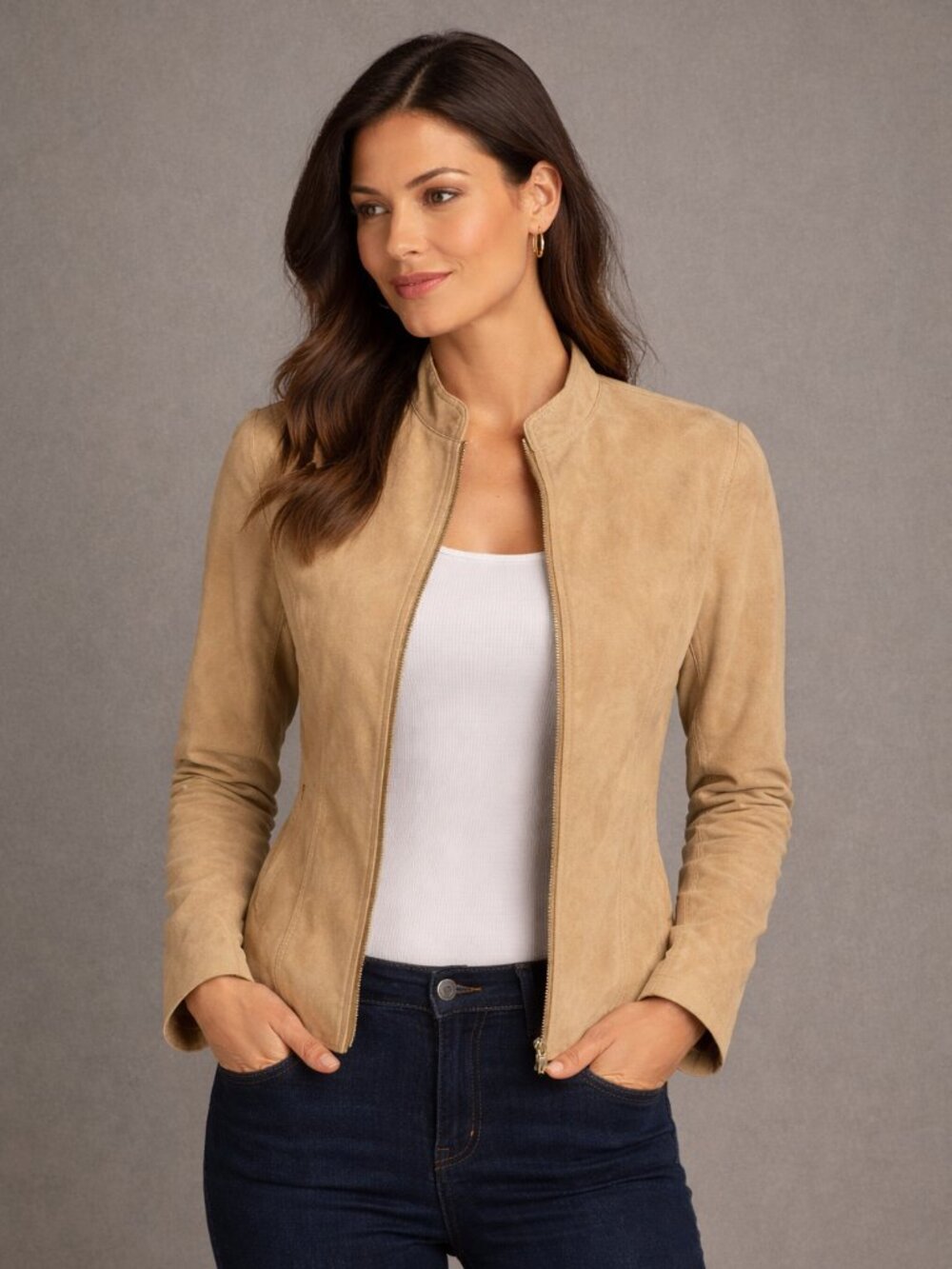 NWOT Chico’s Luxe 100% Leather Cropped Jacket | Soft Beige | Tailored Minimalist